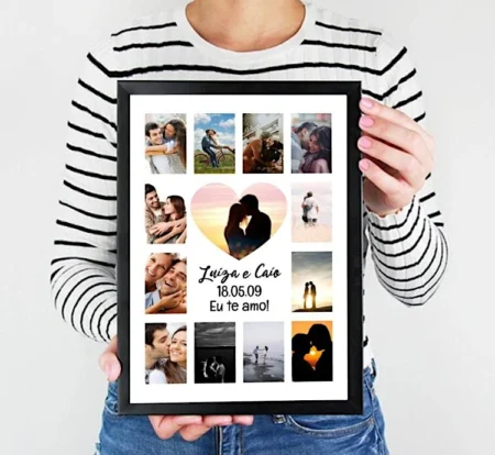 quadro mosaico de fotos e nomes eu te amo