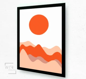 quadro sol e montanhas abstrato tons de rosa