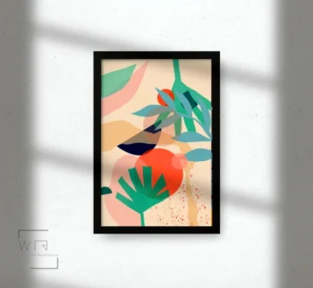 quadro abstrato folhas e tons areia