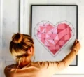 628 quadro decorativo coracao rose diamante