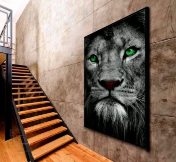 quadro grande leão preto e branco